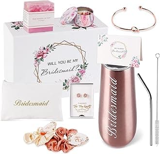 DHQH Bridesmaid Proposal Gifts Box Sets From Bride,Will You Be My Bridesmaid,6 oz Bride Tribe Stainless Steel champagne glasses Bachelorette Party SPA Gifts Bridal Showers
