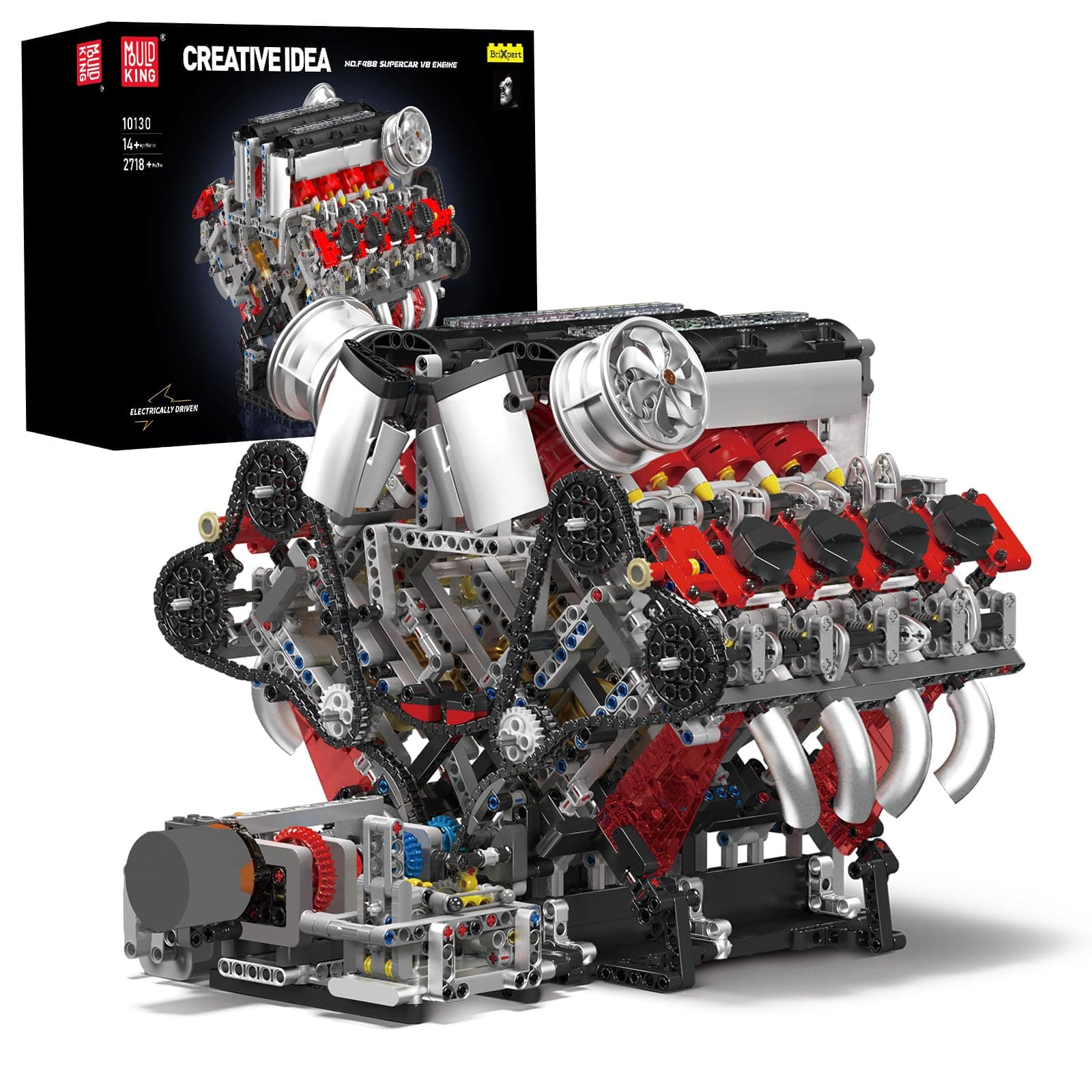 Mould King V8 Engine Building Blocks Sets, V8 Engine Model Kit That Runs, MOC Engineering Model Building Kit with Battery and Motor, 2718 PCS Building Blocks for Adults