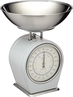KitchenCraft Living Nostalgia Mechanical Kitchen Scales, Vintage Inspired Traditional Weigh Scales, Accessories for Baking and Cooking, 4 kg (8 lbs) - French Grey