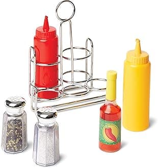6-Piece Condiments, Play Food Set with Kids Play Kitchen Accessories, Preschool Learning Toys for Girls & Boys 3+