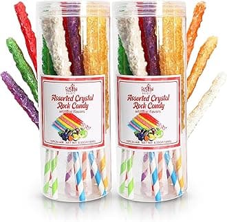 Fusion Select 24 Crystal Rock Candy Sticks - Sweet Hard Sugar Lollipop Snacks with Strong Flavors - Assorted Large, Individually Wrapped Candies - Colored Buffet Treats & Party Favors for Kids