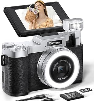 FLATIC Cameras for Photography, 6K/4K Digital Camera with 180°Flip Screen, Vlogging Camera with 64GB Card, Battery, Card Reader, Camera for Beginner, Teens