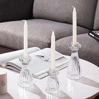 Lysenn Glass Candle Stick Holder Set of 3 – Premium Taper Candle Holders for Romantic Ambiance - Candle Sticks Holder Decor for Special Occasions - Clear