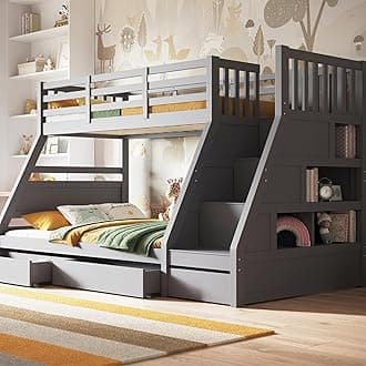 Triple Bunk Beds for Kids, Bunk Bed with Storage, Heavy Duty and Sturdy, Cosy, Stylish, Space-Saving Design (Grey)