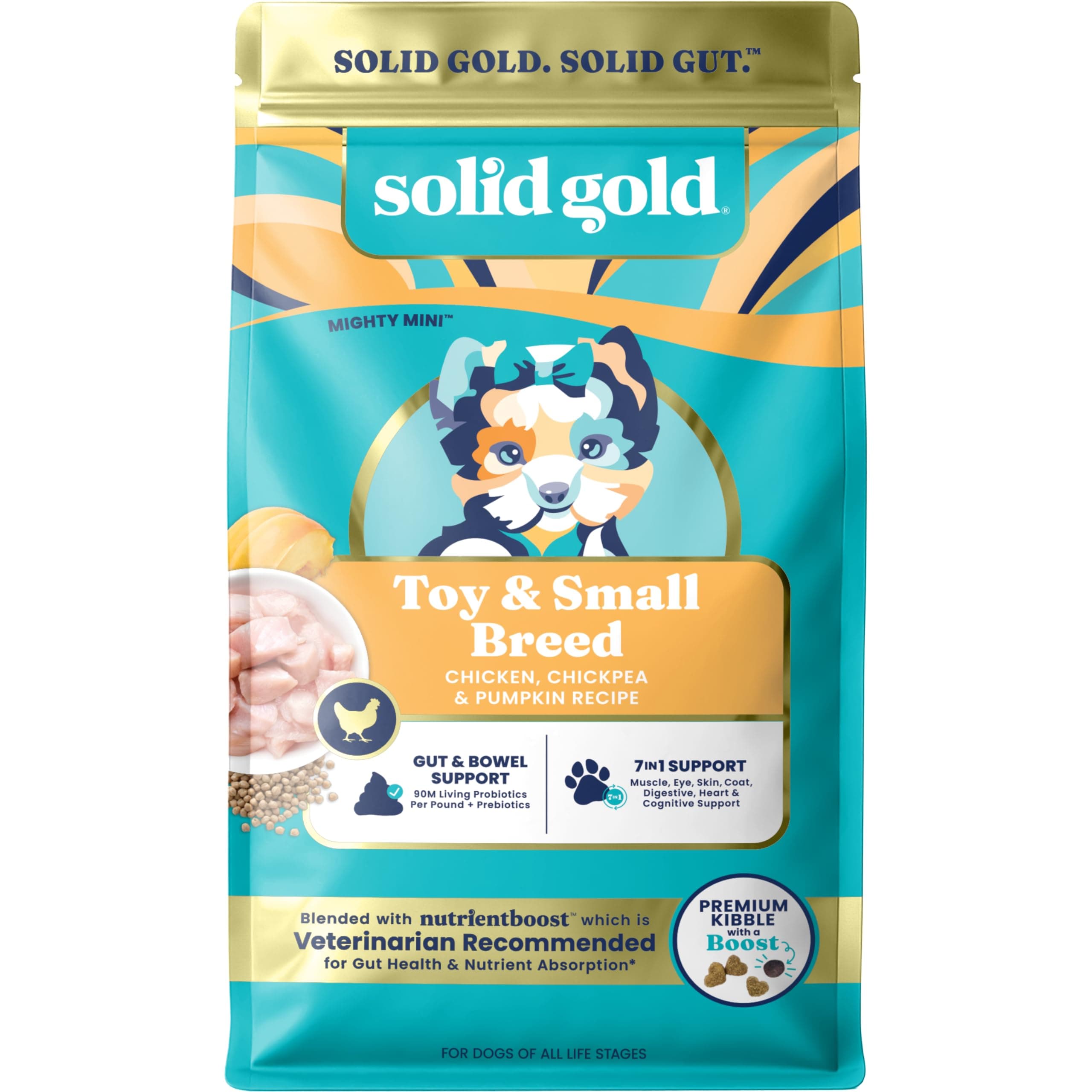 Toy & Small Breed Dry Dog Food Small Bites – Real Chicken, Grain Free Gluten Free, High Fiber Healthy Kibble w/Probiotics for Gut Health & Digestion Support – NutrientBoost™ – 3.75LB