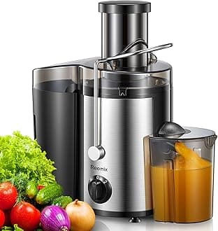 Juicer, Reemix Centrifugal Juicer Machines Whole Fruit and Vegetable, 3-inch Wide Mouth Juicer Extractor with 2 Speeds, Brush Included Easy to Clean (Black, 500W)