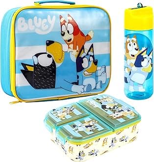 Zawadi Global Kids Childrens Lunch Box Set – Insulated Lunch Bag, Multicompartment Lunch Box & 540ml Water Bottle - School Travel Lunch Food Set, BPA Free (Bluey)