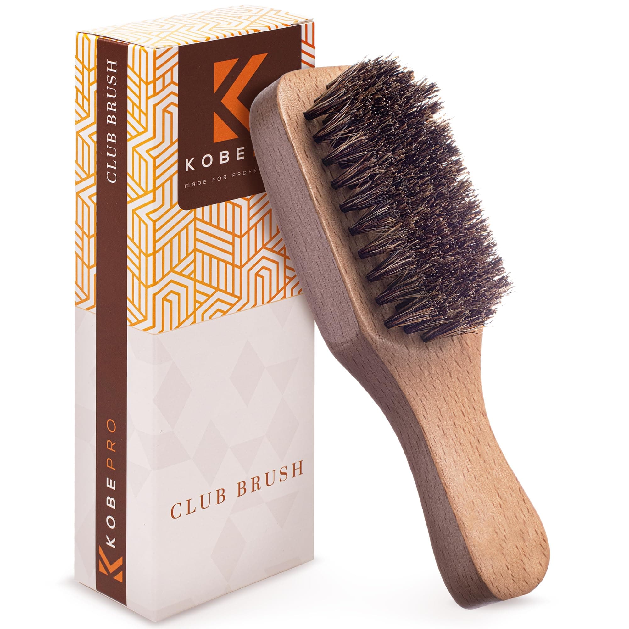 Kobe Light Wood Club Brush for Men – Boar Bristle Beard & Hair Styling Tool for Short Hair, Gentle Scalp Care, Daily Grooming & Travel