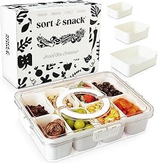 Sort & Snack 10 in 1 Large Snackle Box Container, Dishwasher safe snackle box, Customizable Snack Box, Veggie Tray with Lid, Divided Serving Tray with Lid, Travel Snack Container, Snack Organizer