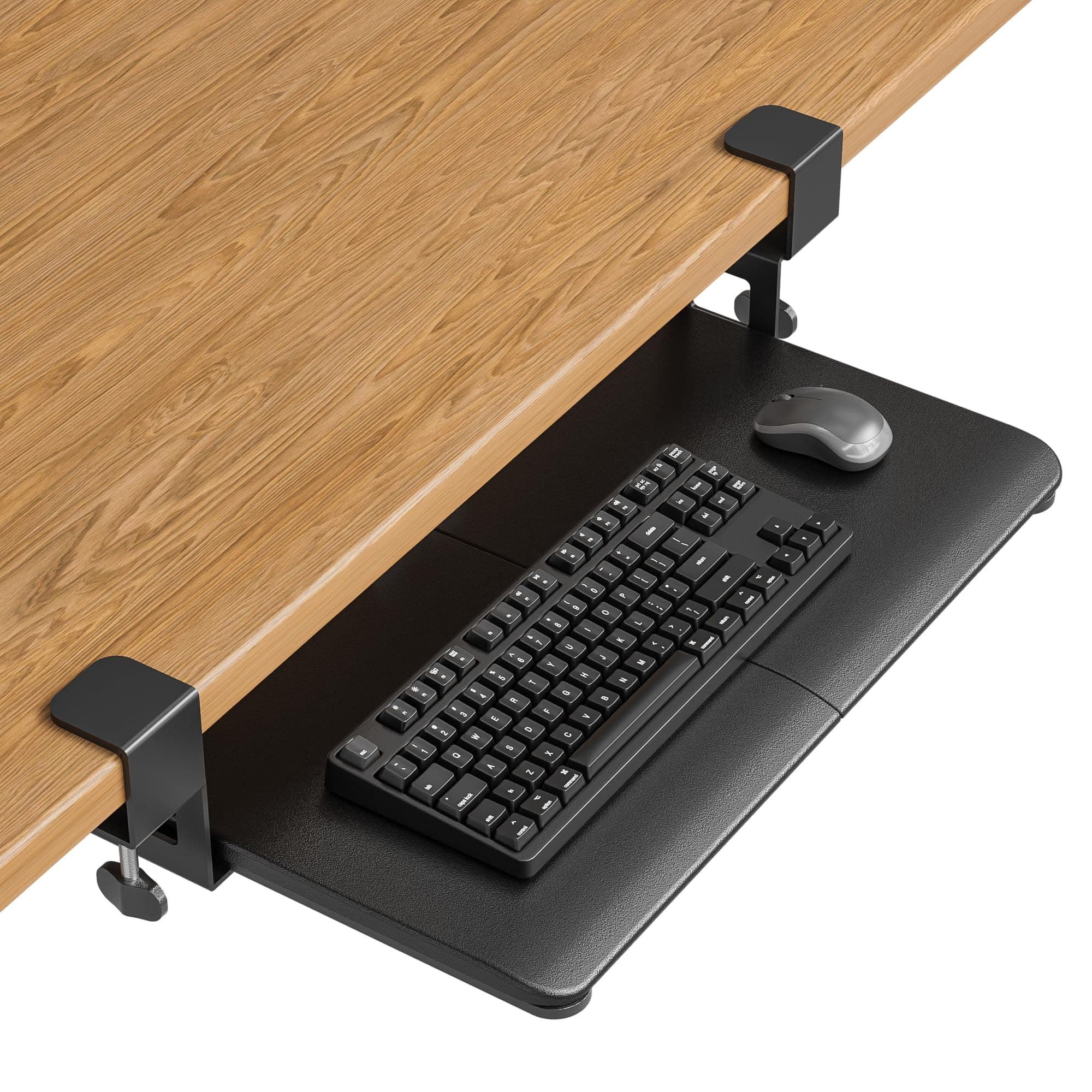 BONTEC Small Keyboard Tray Under Desk, Pull Out Keyboard & Mouse Tray with C Clamp, 20 (24.6Including Clamps) x 11.8inch Steady Slide-Out Computer Drawer, Perfect for Home or Office, Black