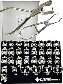 New Premium Dental Rubber Dam Clamps Set |Rubber Dam Kit Starter with Frame |Rubber Dam Punch Plier |Rubber Dam Clamps Forceps | Rubber Dam Clamps Dental Instruments (33 Piece Set)