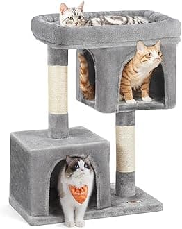 FEANDREACat Tree with Sisal-Covered Scratching Posts and 2 Plush Condos Cat Furniture for Kittens Light Gray UPCT61W
