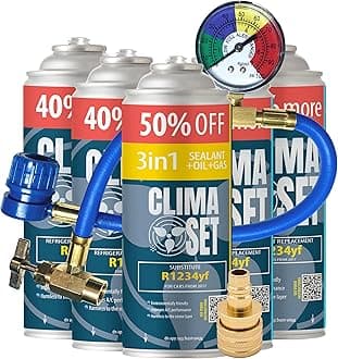 ClimaSet 3in1 R1234yf Air Conditioning Recharge Kit - 5x235g with Hose, Pressure Gauge, HP/LP Adapter - Next-Generation Cooling, Easy Refill, DIY Refill Kit
