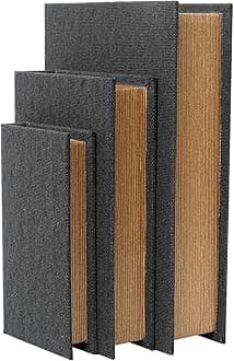 DECOR4SEASON Decorative Book Boxes Set of 3 – Modern Faux Linen & Wood Hidden Storage for Coffee Table – Stackable Fake Books for Shelf Decor, Remote Control & Jewelry Organizer (Black)