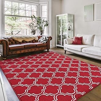 Amearea Fluffy Indoor Area Rug, Soft Trellis Moroccan Rugs for Bedroom, Shag Modern Area Rug for Living Room Kids Room Nursery, Easy Clean, Geometry Home Decor Low Pile Carpet, Wine Red 6x9 Feet