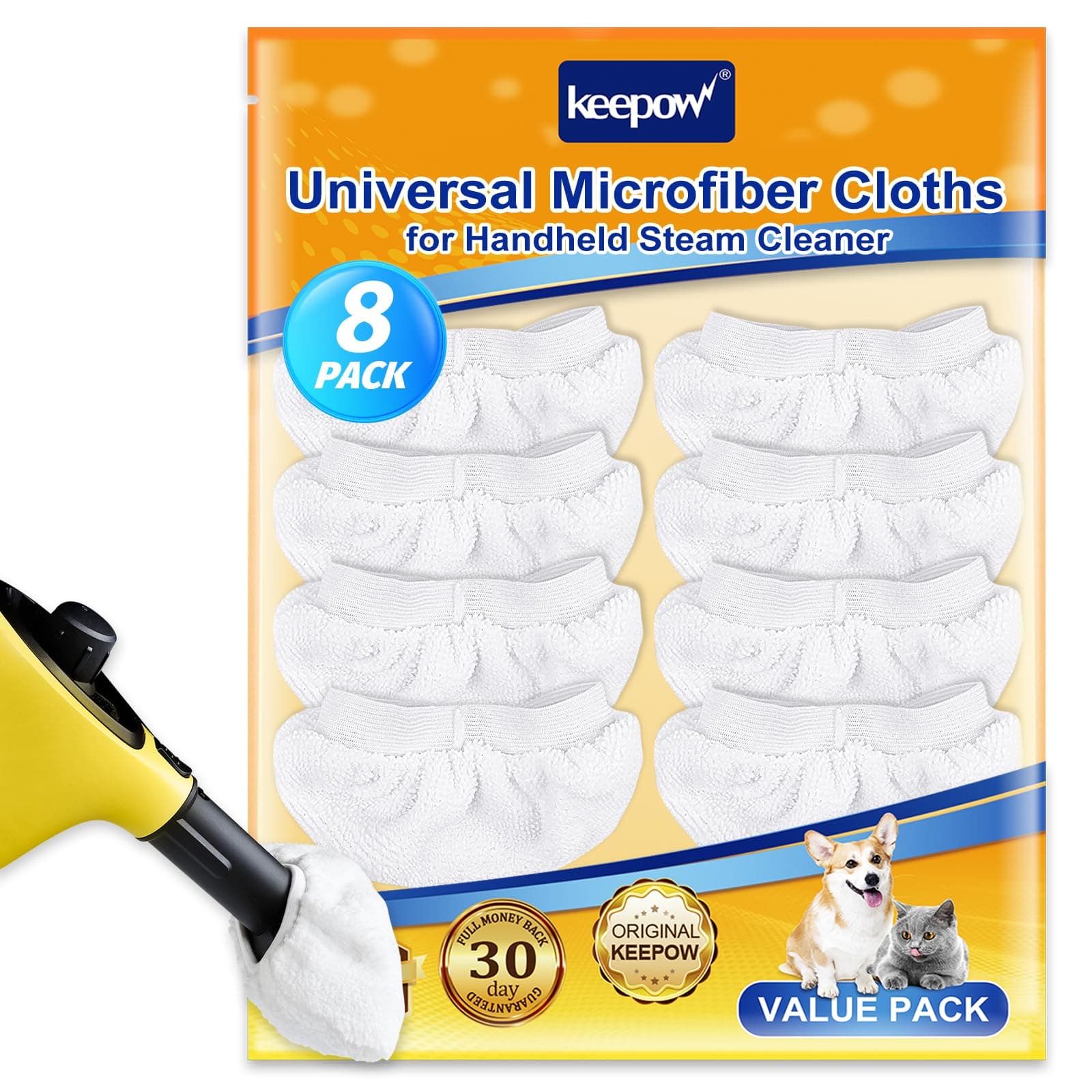 KEEPOW Universal Microfiber Cloths for Handheld Steam Cleaner Attachments Compatible with Bissell Steam Shot, McCulloch, Wagner, Comforday, PurSteam, Steamer Accessories Washable Rags, 8 Pack