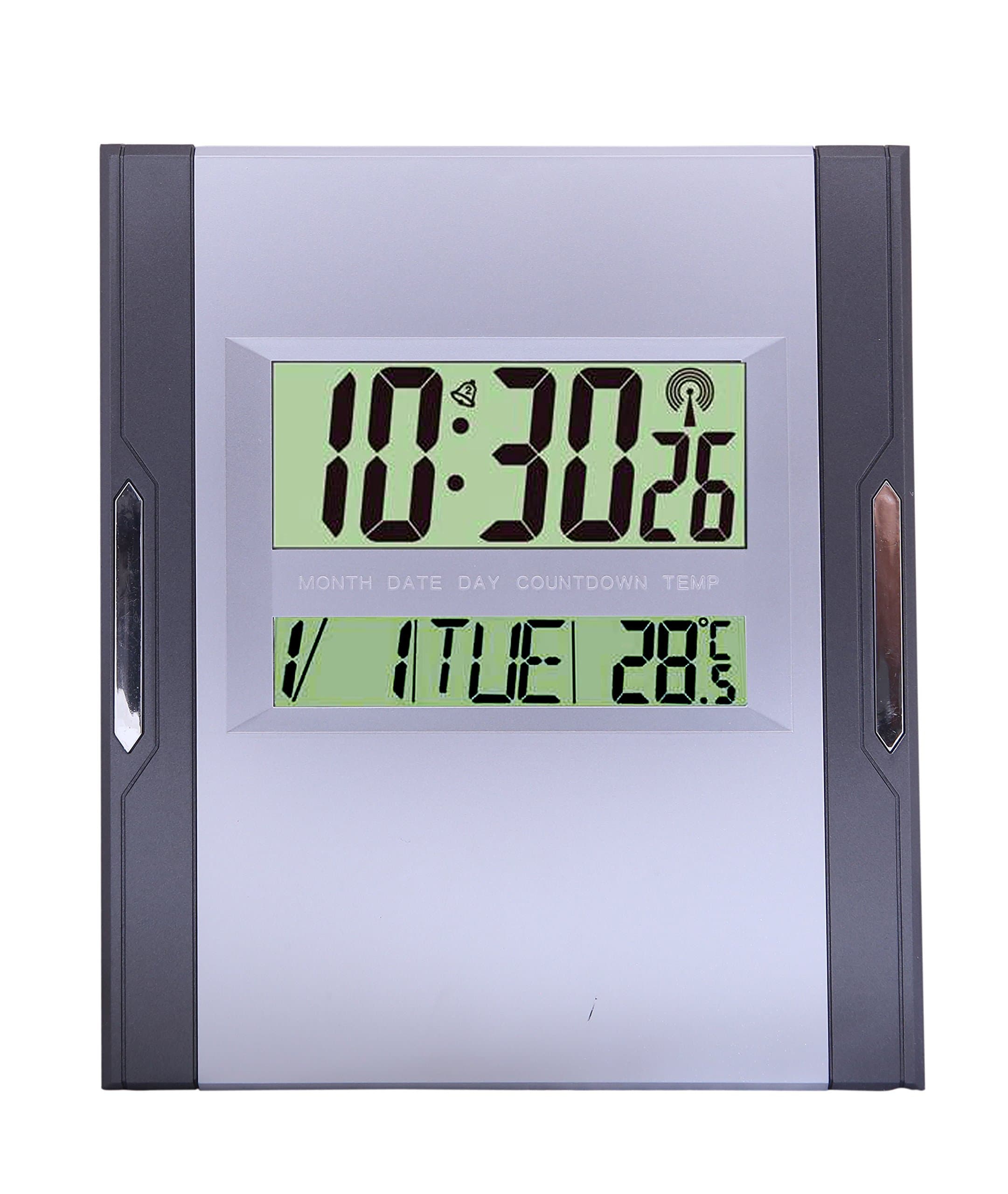 Kadio Plastic Digital Clock (26 cm x 23 cm x 1.5 cm, Grey and Silver)