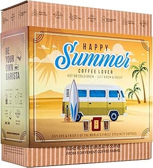 Gourmet Summer Coffee Gift Set for Men & Women - 5 World's Finest Single Origin Specialty & Organic Coffees in Innovative Brewers | Sampler Box for Coffee Lover to Brew & Enjoy Anytime, Anywhere