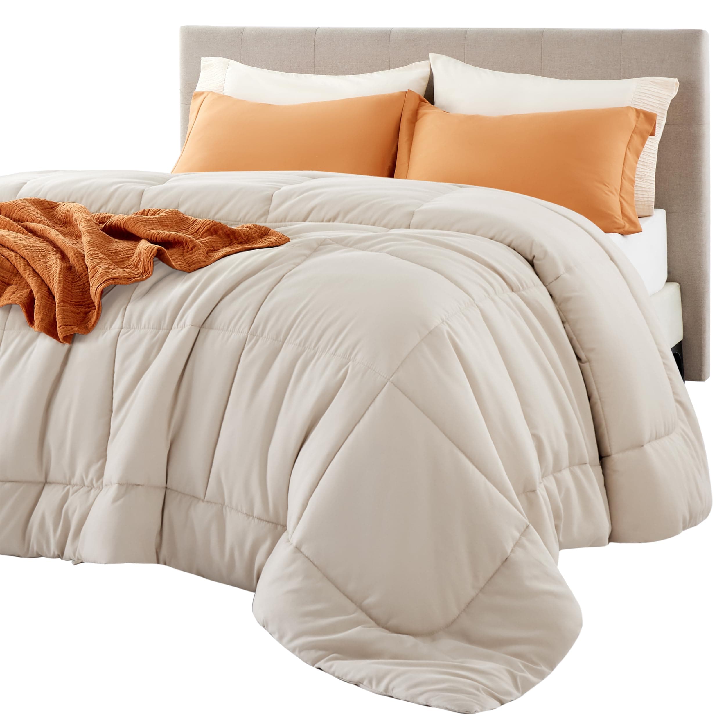 Bedsure Comforter Duvet Insert - Quilted Comforters Cal King Size, All Season Duvet, GentleSoft Down Alternative Bedding, with 8 Tabs, Gifts for Women/Men, Linen, California King 96 X 102 Inches