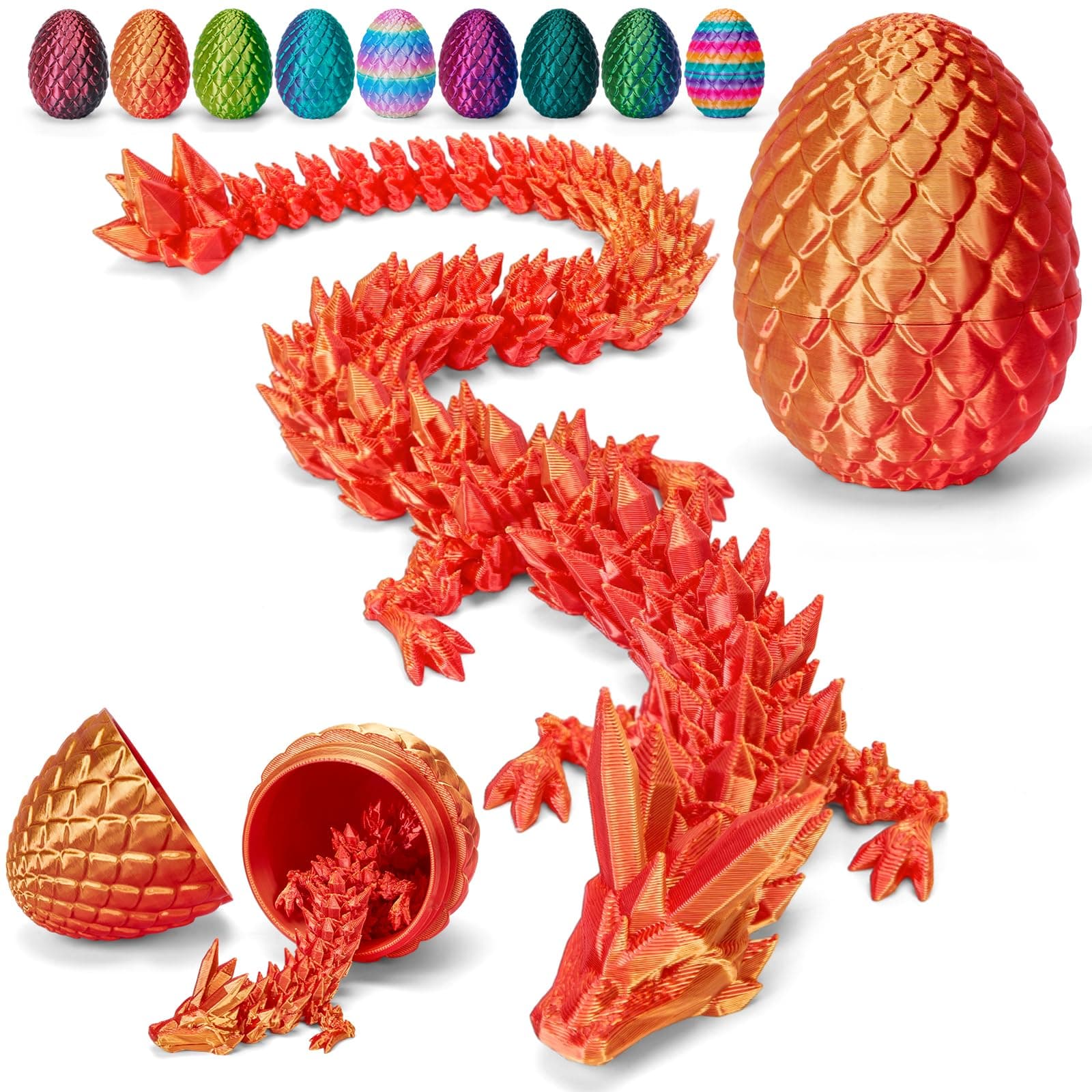 TBOLINE 12" 3D Printed Dragon Egg, Cool 3D Printer Articulated Crystal Dragon Toys for Kids, Surprise Animals Figurines Fidget Dinosaur Eggs Toys for Girls Kids Teen 5-7 4-6 8-12