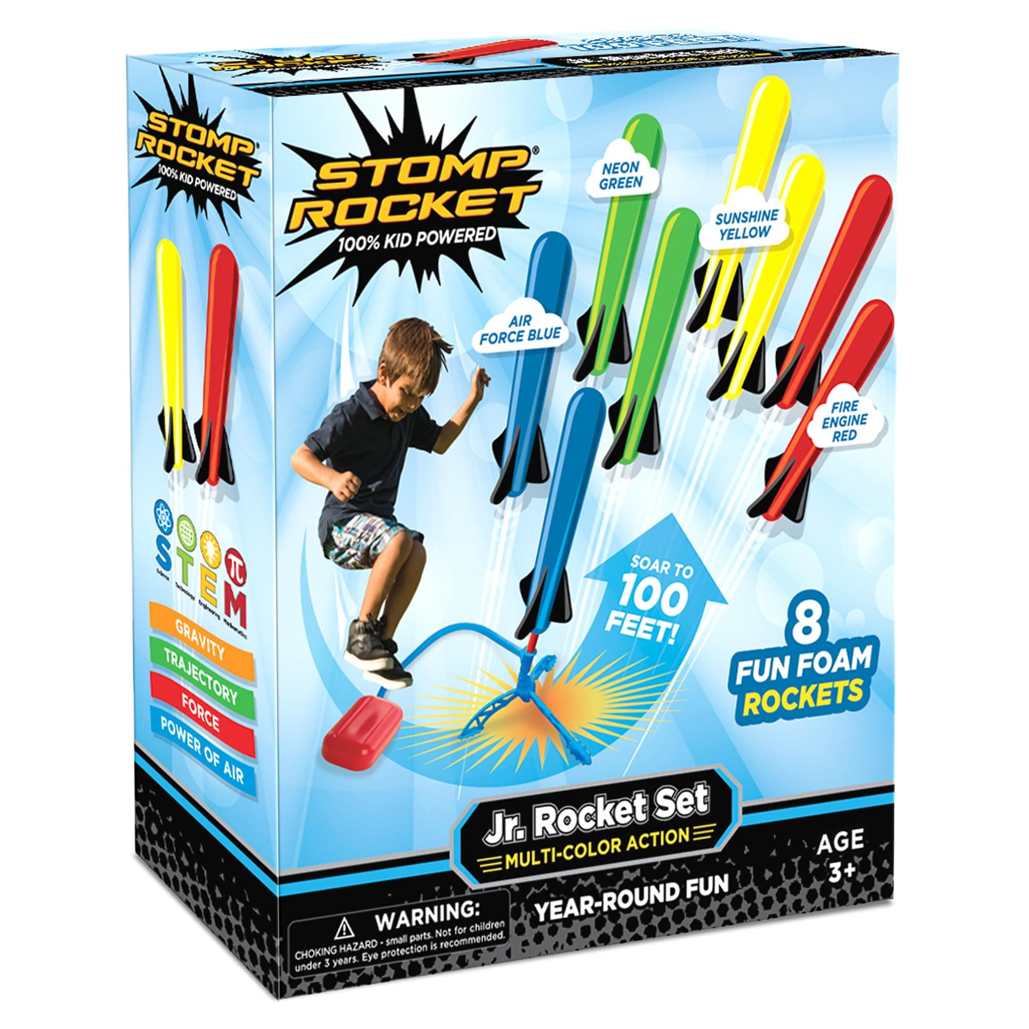 - Stomp Rocket Jr Multi-Color Rocket Launcher for Kids, 8 Rockets - Fun Outdoor Kids Gifts for Boys & Girls - STEM Toy Foam Blaster Set Soars Up to 100 Feet - Ages 3 & Up