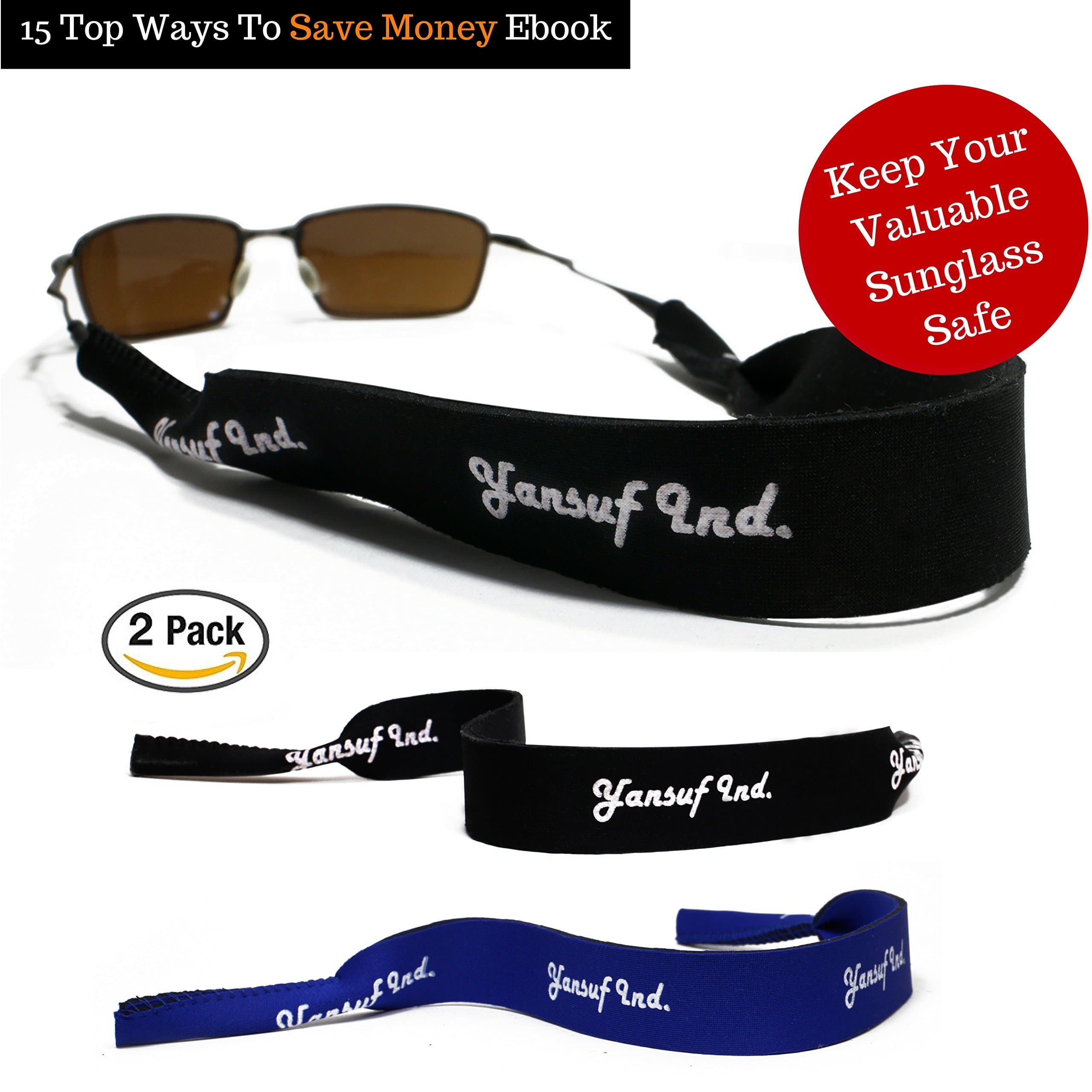 Classic Adjustable Floating Eyeglass & Sunglass Retainer Straps, Secure Fit For Your Sunglass And Eyewear, Ideal For Sport & Outdoor Activities With "SAVE MONEY" eBook, 2 Pack.