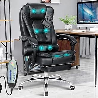 Blisswood 8 Point Massage Office Chair for Home Office,Executive Office Chair with Footrest & Lumbar Support 130° Reclining Computer Desk Chairs Adjustable Height 360° Swivel Recliner Chair (Black)
