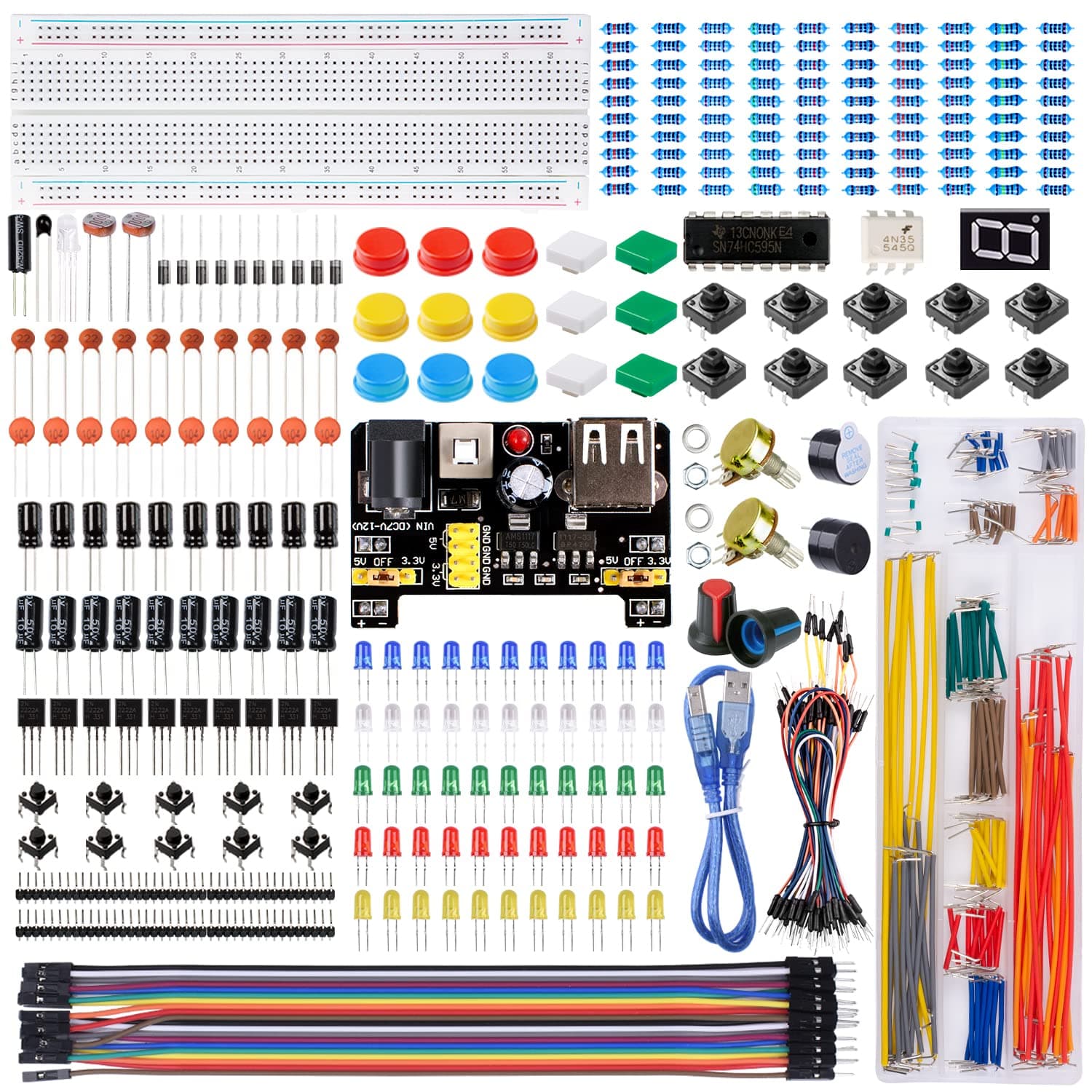 Smraza Electronics Component Fun Kit with Power Supply Module, Jumper Wire,Precision Potentiometer,830 tie-Points Breadboard Compatible with STM32,Raspberry Pi,Arduino