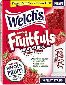 Welch’s Absolute Fruitfuls Fruit Strips, Tasty Dried Fruit Snacks for School Lunches, Strawberry, 0.5oz (Pack of 10)