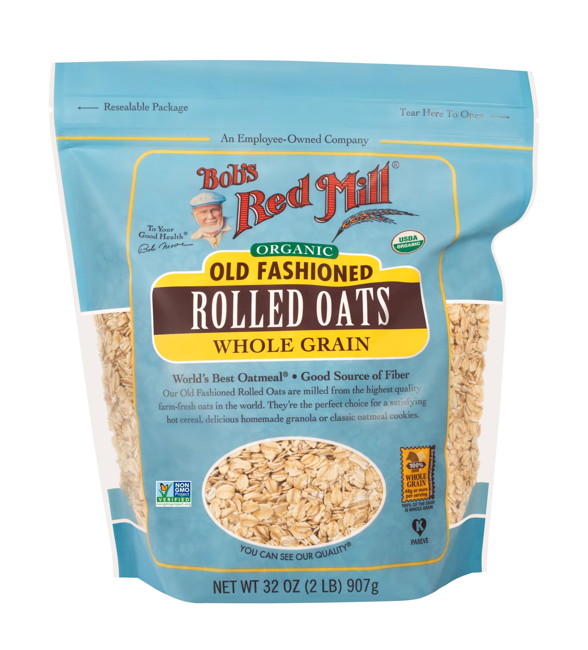 Organic Old Fashioned Rolled Oats, 32oz (Pack of 1) - Non GMO, Whole Grain, Vegan, Kosher