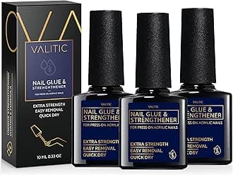Valitic Nail Glue and Strengthener for Acrylic and Press On Nails - Quick Dry Brush On Nail Gel for Long Lasting Nails - Adhesive Nail Bond for False Nails - Nail Strengthener for Nail Tips - 3 Pack