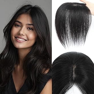 Hair Toppers for Women Real Human Hair, 360° 3D Cover Side Bangs Hair Pieces for Women (Black, 2 Clips)