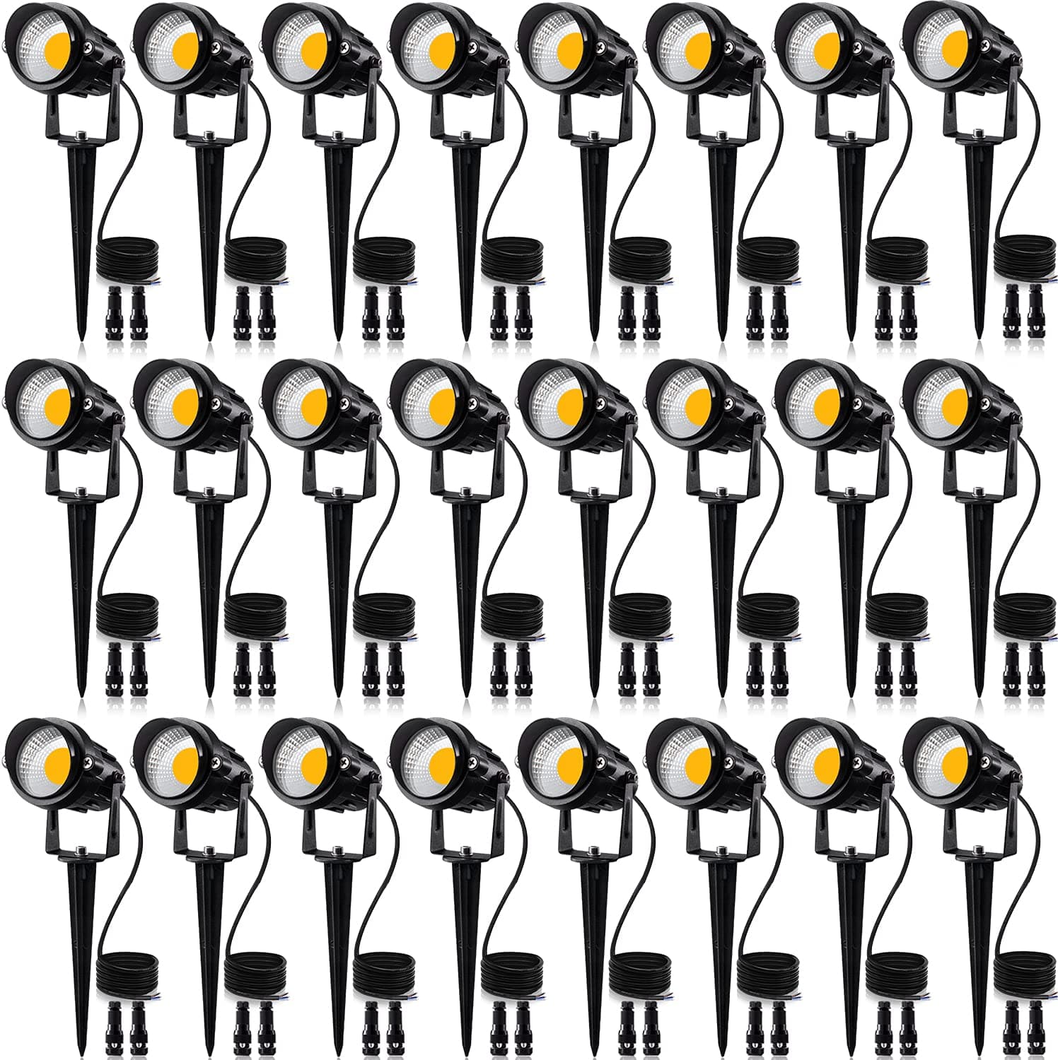 SUNVIE 24 Pack Low Voltage Landscape Lights LED 12W Landscape Lighting with connectors AC/DC 12V-24V Outdoor Spotlight IP65 Waterproof Tree Flag Lights Warm White Spotlights for Yard Garden Pathway