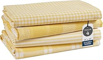 Kitchen Towels Set - Pack of 4 Cotton Dish Towels for Drying Dishes, 18”x 28”, Kitchen Hand Towels, Absorbent Tea Towels, Premium Dish Towels for Kitchen, Quick Drying Kitchen Towel Set - Yellow