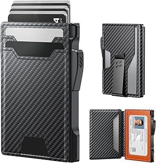 typecase Wallet for Men: Rfid Blocking Wallet 9-13 Card Capacity with Money Clip Slim Leather Front Pocket Smart Pop Up Card Case Bifold Minimalist Wallet with Gift Box - Black Orange