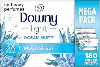 Light Mega Dryer Sheets, Fabric Softener Dryer Sheets, Ocean Mist, 180 Count
