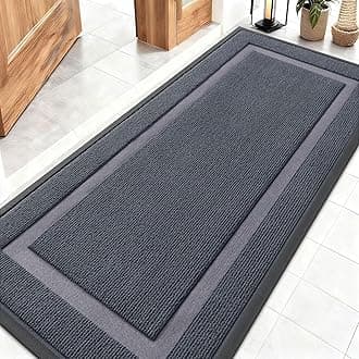 OLANLY Front Door Mat Indoor Outdoor Entrance, Waterproof All-Season, All-Weather Doormat, Sturdy Natural Rubber, Fade Resistant, Low Profile, Easy Clean Patio Porch Entryway Mat, 59x24, Light Grey