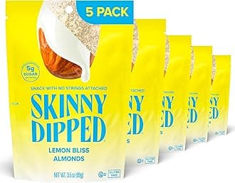 - SkinnyDipped Lemon Bliss Almonds, Healthy Snack, Plant Protein, Gluten Free, 3.5 oz Resealable Bags, Pack of 5