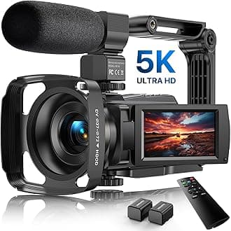 5K Video Camera Camcorder 48MP Wifi IR Night Vision Vlogging Camera,16X Digital Zoom Touchscreen Camera, 6Axis Anti-Shake with External Microphone, Lens Hood, Stabiliser, Remote Control &2 Batteries