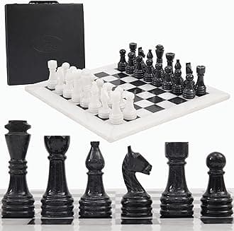 Radicaln Marble Chess Set 15" Inches with Storage Box Handmade White and Black Classic Board Game for Adults, Luxury Marble Chess Boards & Pieces for Gifts