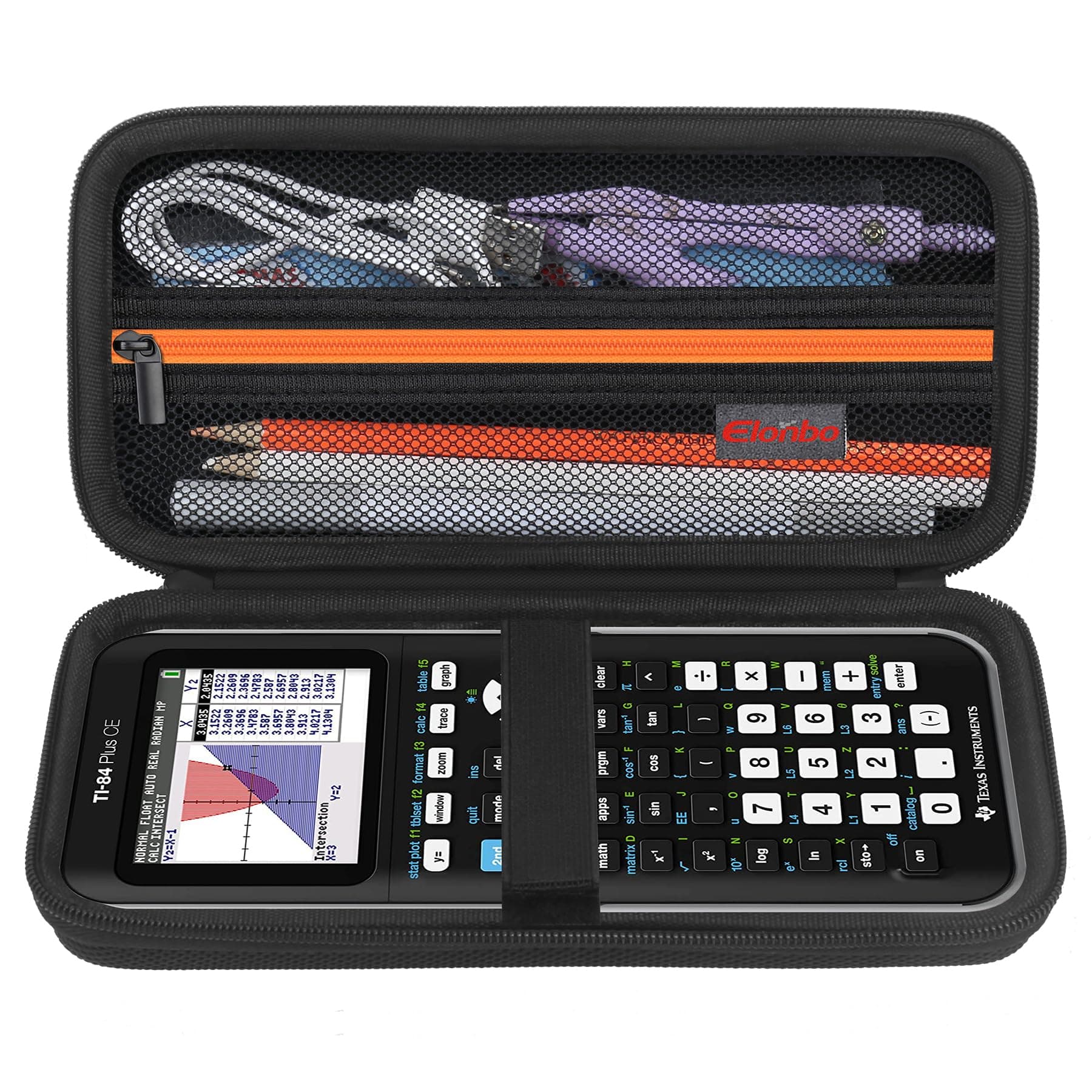 Elonbo Carrying Case for Texas Instruments TI-84 Plus CE/TI-84 Plus/TI-83 Plus/TI-83 Plus CE Color Graphing Calculator, Extra Mesh Pocket Fits Charging Cable Charger Manual, Black