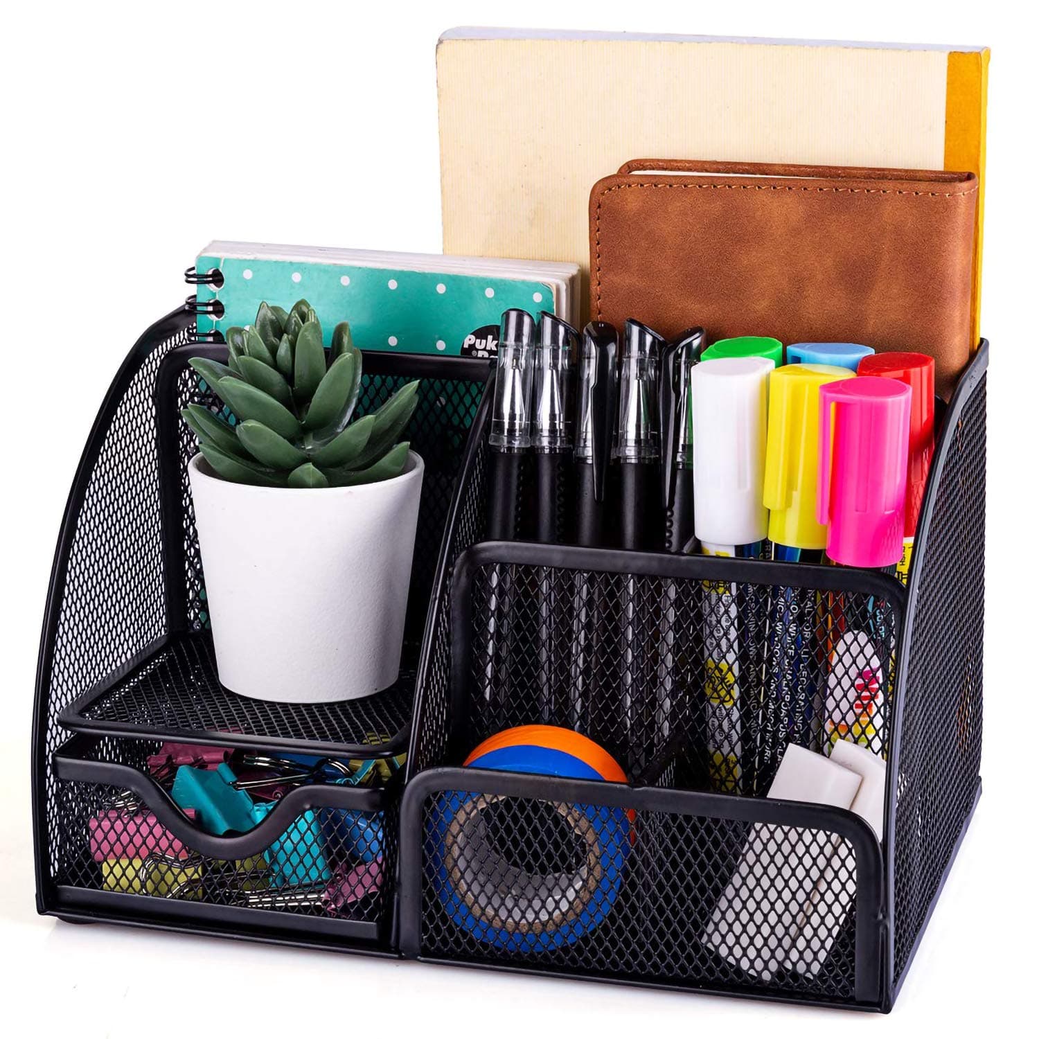 Stathm Desk Organizer Mesh Desktop Office Supplies - Multi-functional Caddy Pen Holder Stationery for Office, Home, School, Classroom (Square)