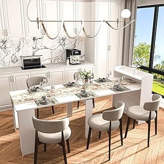 DMAITH 20"-99" White Extendable Dining Table with Storage for 2-10 People, Modern Modular Extension Table, Space-Saving Extra Long Folding Dining Table, Multifunctional Conference Meeting Table