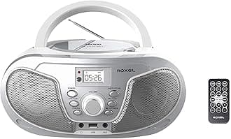 Roxel RCD-S70BT Portable Boombox CD Player with Remote Control, FM Radio, USB MP3 Playback, 3.5mm AUX Input, Headphone Jack, LED Display Wireless Music Streaming(Silver)
