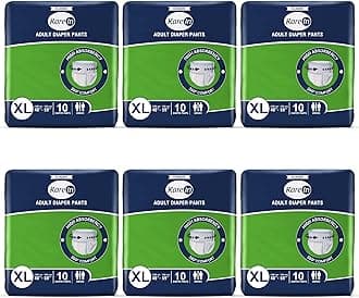 KareIn Classic Adult Diaper Pants, Extra Large 100-150 Cm (40"- 59"), 60 Count, Unisex, Leakproof, Elastic Waist, Wetness Indicator, Pack of 6