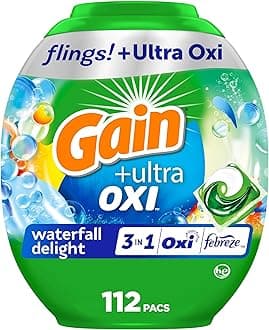 flings Ultra Oxi Laundry Detergent Pacs, 112 Count, Waterfall Delight Scent, 3-in-1, HE Compatible