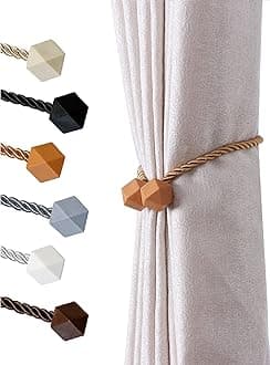 Magnetic Curtain Tiebacks- Upgrade 2022 with a Thicker Twist Rope & Strong Magnet Tieback Window Treatment Holdbacks Draperies Holders Decorative Drape Handmade Tie Back (Gold, 2)