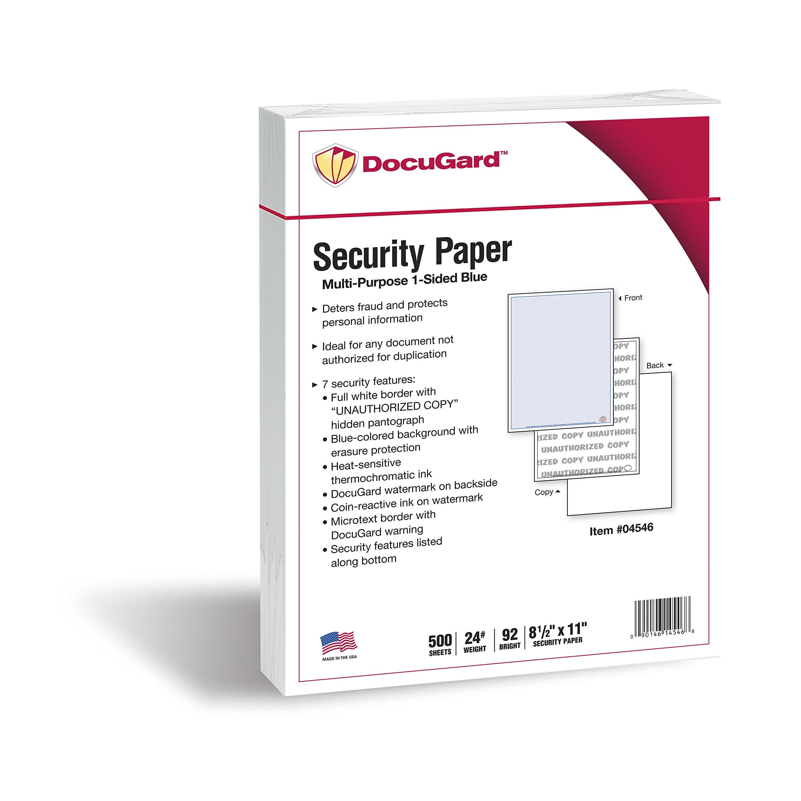 Advanced Blue Multi-Purpose Security Paper, 7 Features, 8.5 x 11 Inches, 24 lb, 500 Sheets (04546)