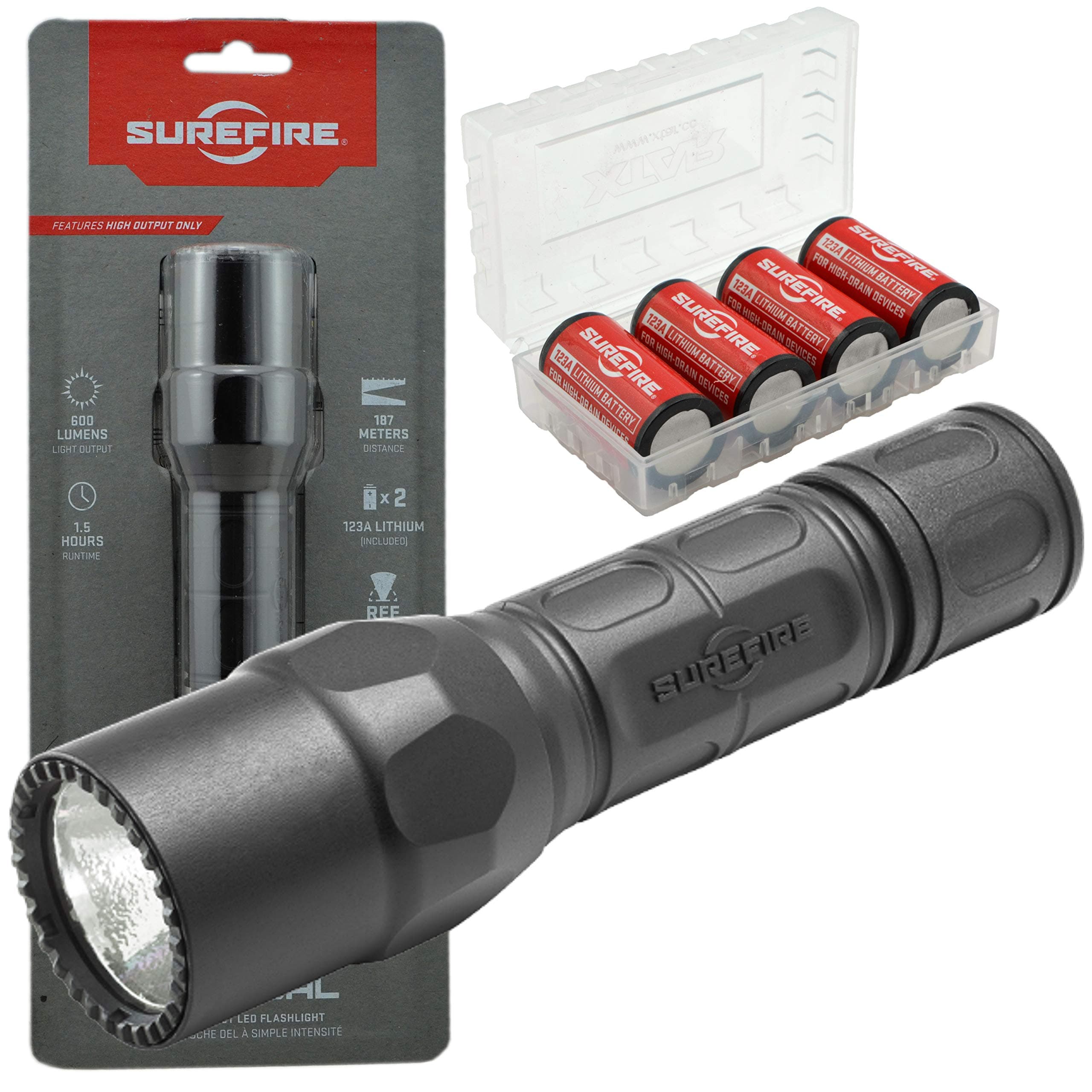 G2X Tactical 600 Lumen EDC Flashlight Bundle with 4x Extra Surefire CR123A and Lightjunction Battery Case