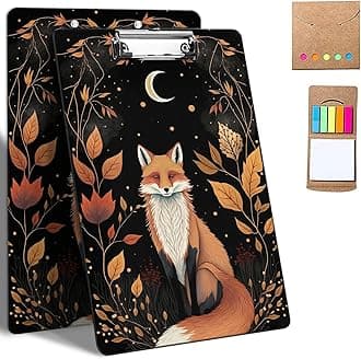 Plastic Clipboards, 9 x 12.5 Clip Boards with Low Profile Clip, Cute Clipboard Clip Board Stardard A4 Letter Size for Classroom,Office,Students,Women,Kids,with Notes,Cute Fox